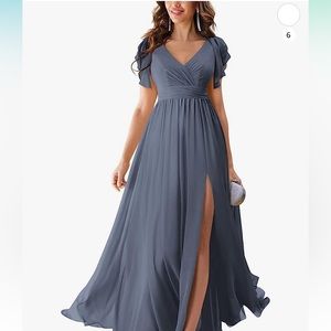 Sevintage Women's Chiffon Bridesmaid Dresses V-Neck High Slit Formal Gowns